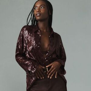 NWT Plum Sequin Pilcro Anthropologie Button down shirt
